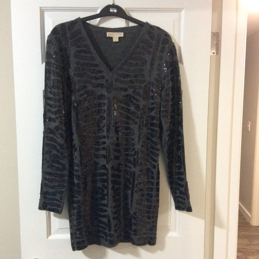 Michael Kors gray w/black sequin sweater dress